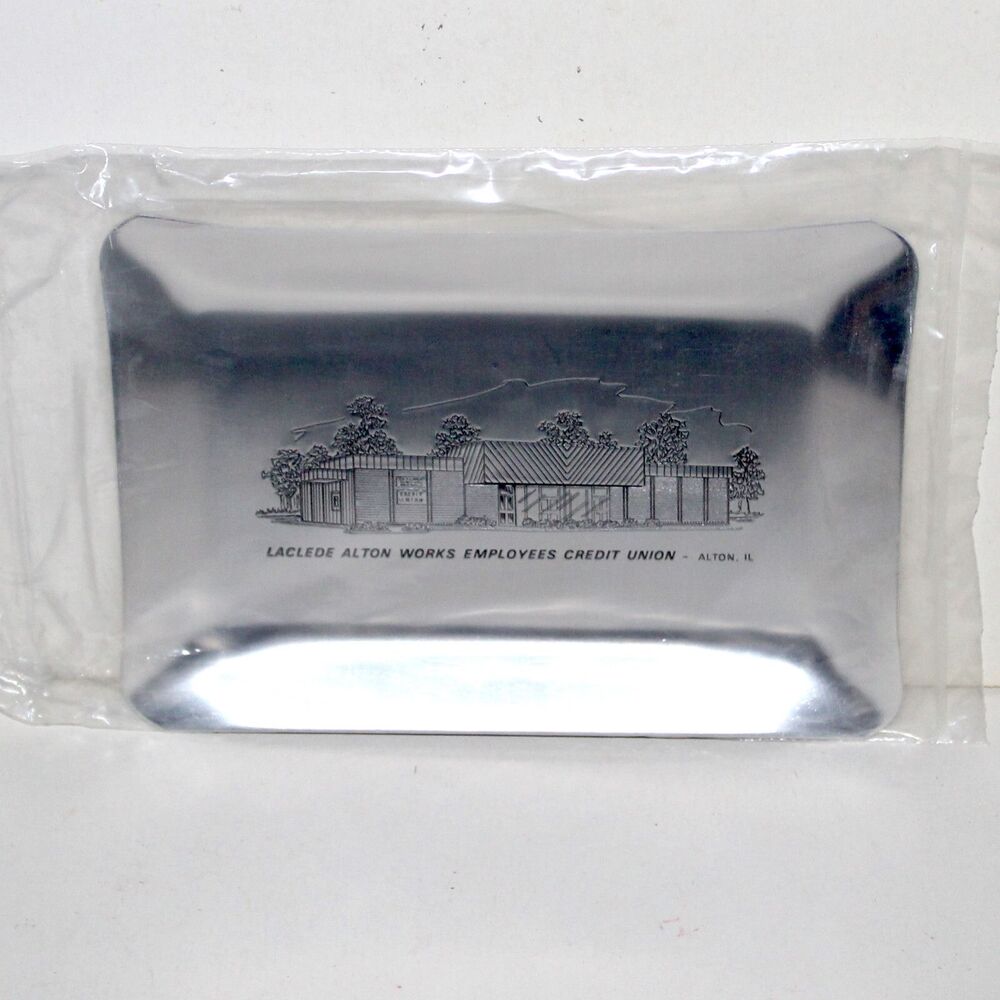 Vintage Laclede Alton IL Works Employees Credit Union aluminum tray advertisemen